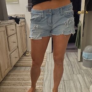 Express Light Blue Distressed Jean Shorts